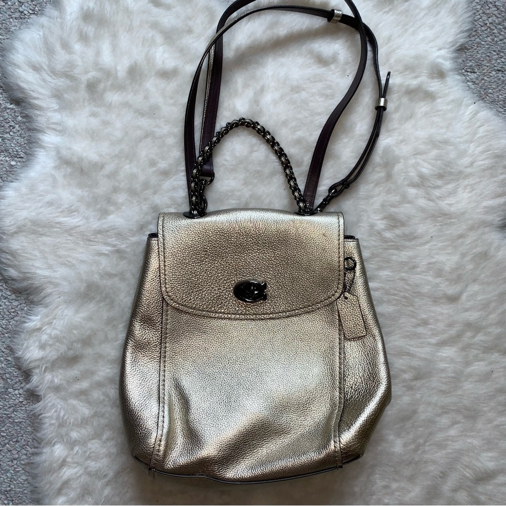 Coach light gold backpack purse